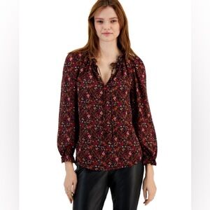 Women's Floral-Print Ruffle-Neck Top, Created for Macy's  SIZE XXL